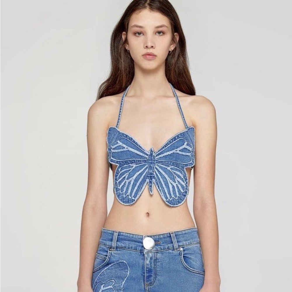 Blumarine Butterfly Denim Top